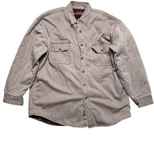 Wolverine Mens XL Shirt Jacket Shacket Button Up Fleece Plaid Lined Taupe